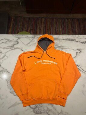 Marushka Lake Michigan Unsalted Hand Printed Orange Hoodie Sweatshirt Medium